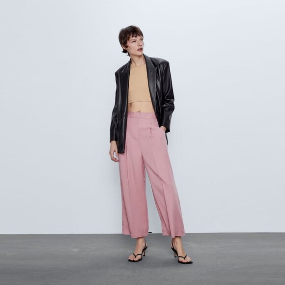 NEW Zara Dusty Rose Pink High Waist Wide Leg Culottes Pants, Size S - Picture 6 of 16